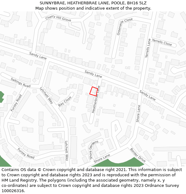 SUNNYBRAE, HEATHERBRAE LANE, POOLE, BH16 5LZ: Location map and indicative extent of plot