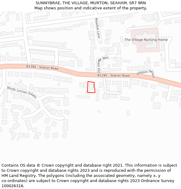 SUNNYBRAE, THE VILLAGE, MURTON, SEAHAM, SR7 9RN: Location map and indicative extent of plot