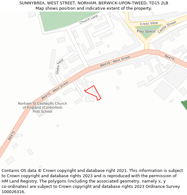 SUNNYBREA, WEST STREET, NORHAM, BERWICK-UPON-TWEED, TD15 2LB: Location map and indicative extent of plot