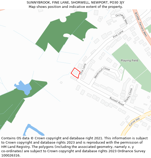 SUNNYBROOK, FINE LANE, SHORWELL, NEWPORT, PO30 3JY: Location map and indicative extent of plot
