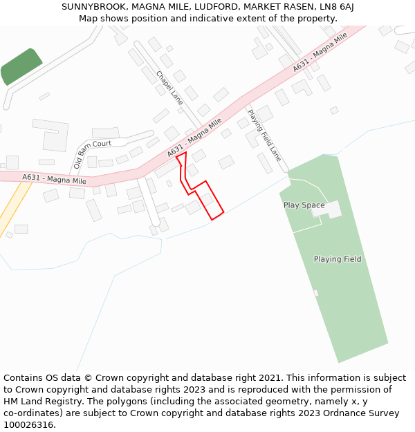 SUNNYBROOK, MAGNA MILE, LUDFORD, MARKET RASEN, LN8 6AJ: Location map and indicative extent of plot