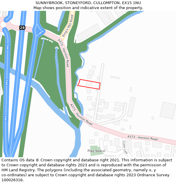 SUNNYBROOK, STONEYFORD, CULLOMPTON, EX15 1NU: Location map and indicative extent of plot
