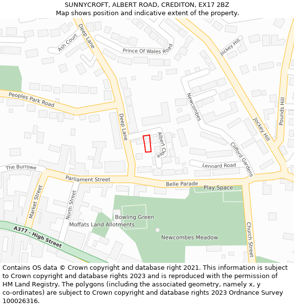 SUNNYCROFT, ALBERT ROAD, CREDITON, EX17 2BZ: Location map and indicative extent of plot