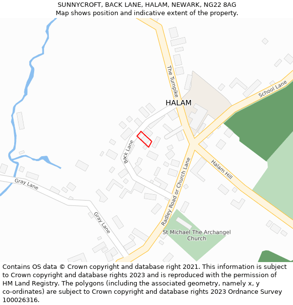 SUNNYCROFT, BACK LANE, HALAM, NEWARK, NG22 8AG: Location map and indicative extent of plot