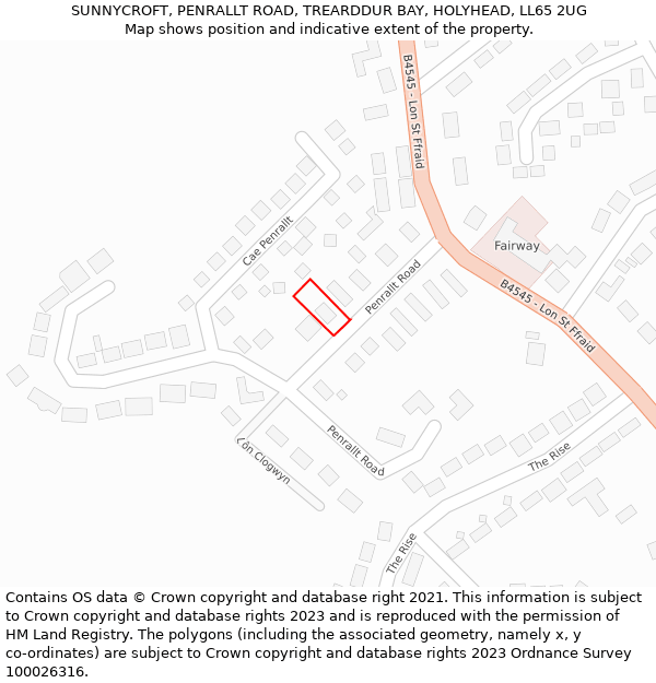 SUNNYCROFT, PENRALLT ROAD, TREARDDUR BAY, HOLYHEAD, LL65 2UG: Location map and indicative extent of plot