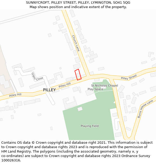 SUNNYCROFT, PILLEY STREET, PILLEY, LYMINGTON, SO41 5QG: Location map and indicative extent of plot