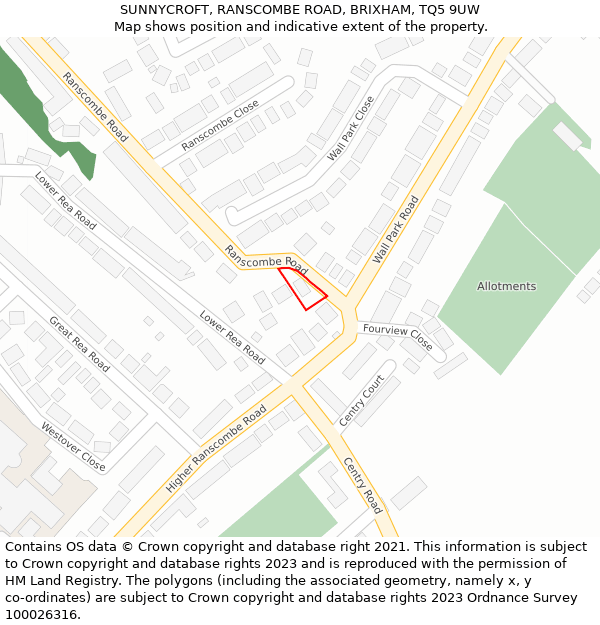 SUNNYCROFT, RANSCOMBE ROAD, BRIXHAM, TQ5 9UW: Location map and indicative extent of plot