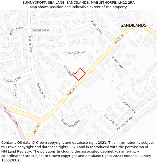 SUNNYCROFT, SEA LANE, SANDILANDS, MABLETHORPE, LN12 2RA: Location map and indicative extent of plot