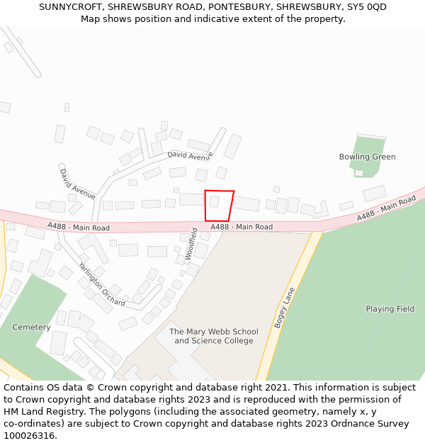 SUNNYCROFT, SHREWSBURY ROAD, PONTESBURY, SHREWSBURY, SY5 0QD: Location map and indicative extent of plot