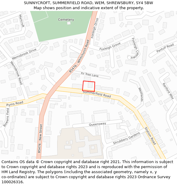 SUNNYCROFT, SUMMERFIELD ROAD, WEM, SHREWSBURY, SY4 5BW: Location map and indicative extent of plot