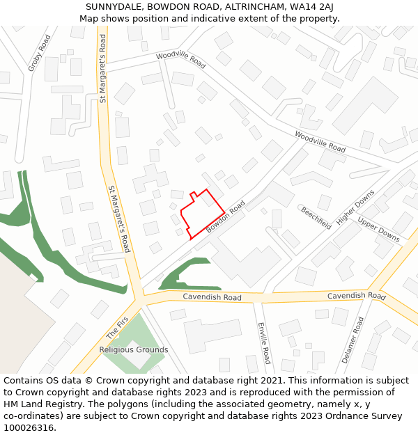 SUNNYDALE, BOWDON ROAD, ALTRINCHAM, WA14 2AJ: Location map and indicative extent of plot