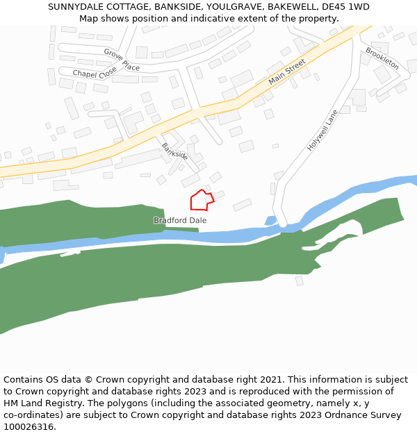 SUNNYDALE COTTAGE, BANKSIDE, YOULGRAVE, BAKEWELL, DE45 1WD: Location map and indicative extent of plot