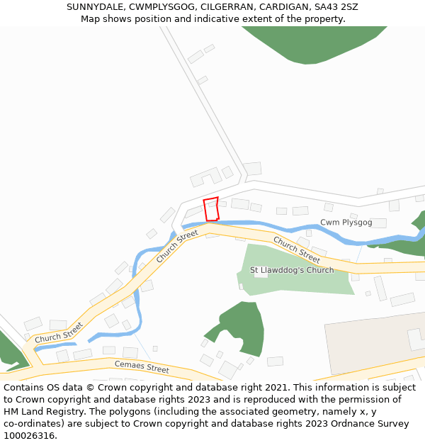 SUNNYDALE, CWMPLYSGOG, CILGERRAN, CARDIGAN, SA43 2SZ: Location map and indicative extent of plot