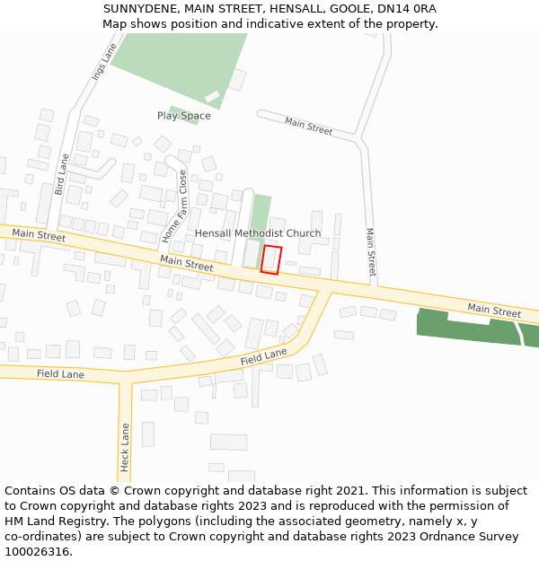 SUNNYDENE, MAIN STREET, HENSALL, GOOLE, DN14 0RA: Location map and indicative extent of plot