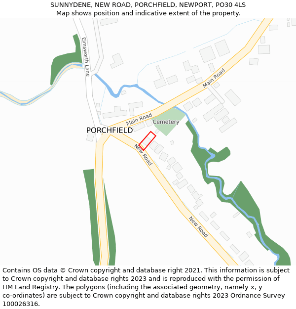 SUNNYDENE, NEW ROAD, PORCHFIELD, NEWPORT, PO30 4LS: Location map and indicative extent of plot