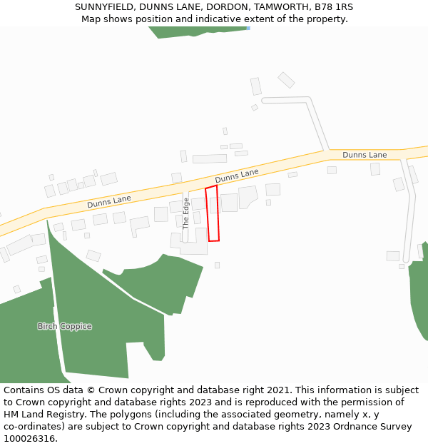 SUNNYFIELD, DUNNS LANE, DORDON, TAMWORTH, B78 1RS: Location map and indicative extent of plot