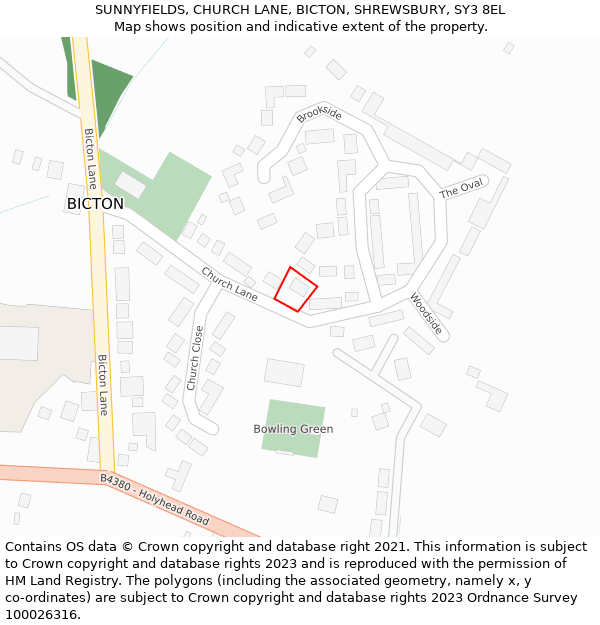 SUNNYFIELDS, CHURCH LANE, BICTON, SHREWSBURY, SY3 8EL: Location map and indicative extent of plot