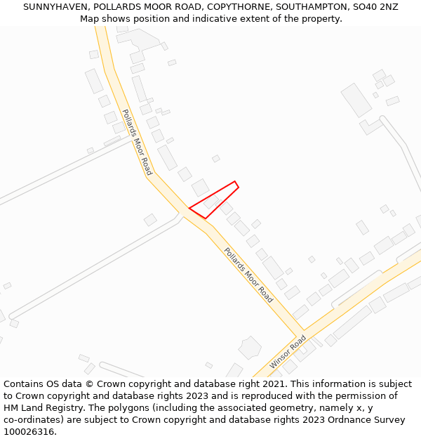 SUNNYHAVEN, POLLARDS MOOR ROAD, COPYTHORNE, SOUTHAMPTON, SO40 2NZ: Location map and indicative extent of plot