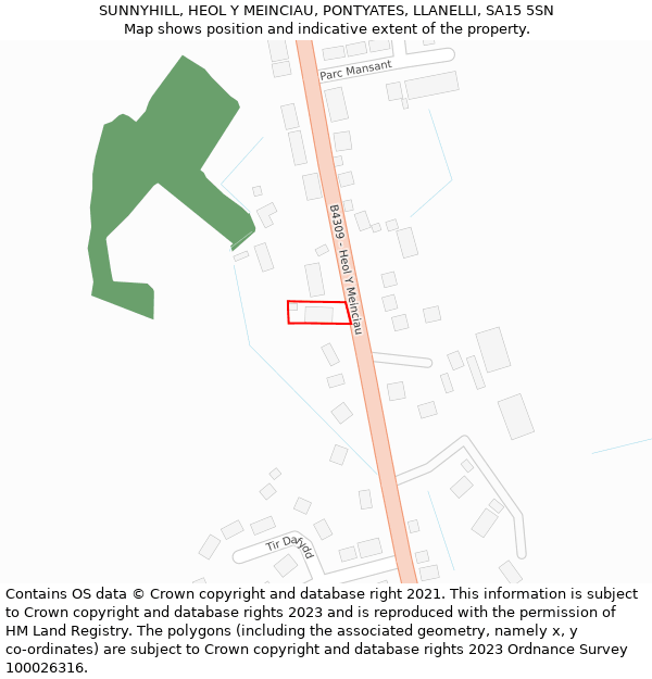 SUNNYHILL, HEOL Y MEINCIAU, PONTYATES, LLANELLI, SA15 5SN: Location map and indicative extent of plot