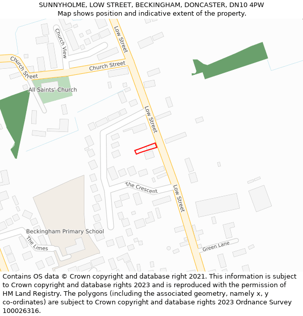 SUNNYHOLME, LOW STREET, BECKINGHAM, DONCASTER, DN10 4PW: Location map and indicative extent of plot