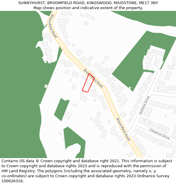 SUNNYHURST, BROOMFIELD ROAD, KINGSWOOD, MAIDSTONE, ME17 3NY: Location map and indicative extent of plot