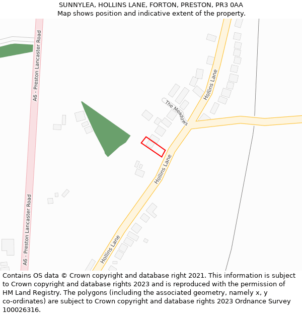 SUNNYLEA, HOLLINS LANE, FORTON, PRESTON, PR3 0AA: Location map and indicative extent of plot