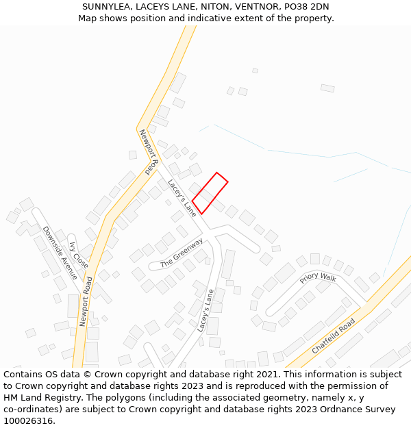 SUNNYLEA, LACEYS LANE, NITON, VENTNOR, PO38 2DN: Location map and indicative extent of plot