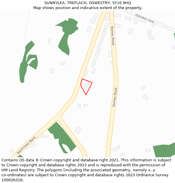 SUNNYLEA, TREFLACH, OSWESTRY, SY10 9HQ: Location map and indicative extent of plot