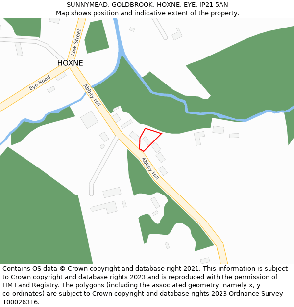 SUNNYMEAD, GOLDBROOK, HOXNE, EYE, IP21 5AN: Location map and indicative extent of plot
