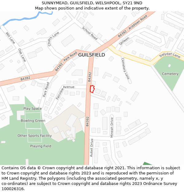 SUNNYMEAD, GUILSFIELD, WELSHPOOL, SY21 9ND: Location map and indicative extent of plot