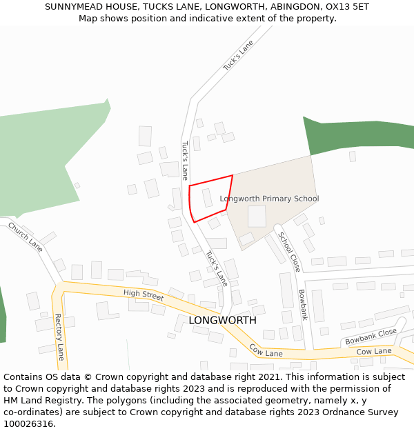 SUNNYMEAD HOUSE, TUCKS LANE, LONGWORTH, ABINGDON, OX13 5ET: Location map and indicative extent of plot
