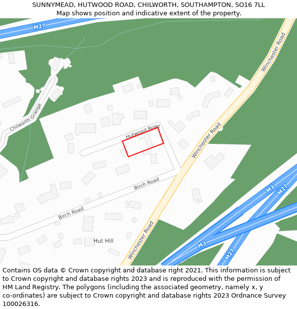 SUNNYMEAD, HUTWOOD ROAD, CHILWORTH, SOUTHAMPTON, SO16 7LL: Location map and indicative extent of plot