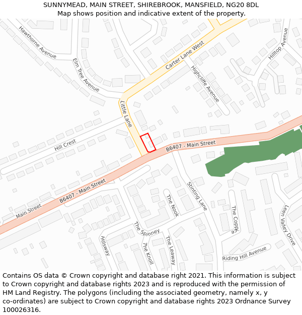 SUNNYMEAD, MAIN STREET, SHIREBROOK, MANSFIELD, NG20 8DL: Location map and indicative extent of plot