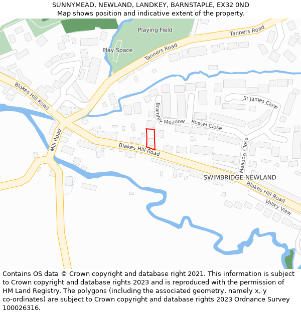 SUNNYMEAD, NEWLAND, LANDKEY, BARNSTAPLE, EX32 0ND: Location map and indicative extent of plot