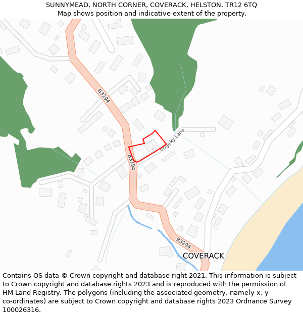 SUNNYMEAD, NORTH CORNER, COVERACK, HELSTON, TR12 6TQ: Location map and indicative extent of plot