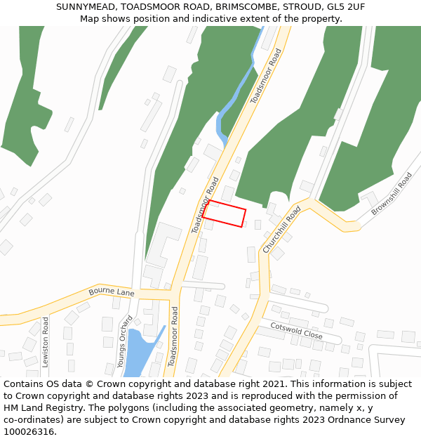 SUNNYMEAD, TOADSMOOR ROAD, BRIMSCOMBE, STROUD, GL5 2UF: Location map and indicative extent of plot