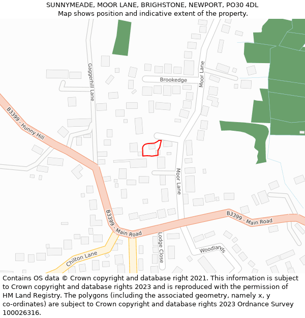 SUNNYMEADE, MOOR LANE, BRIGHSTONE, NEWPORT, PO30 4DL: Location map and indicative extent of plot