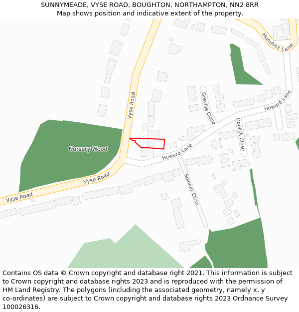 SUNNYMEADE, VYSE ROAD, BOUGHTON, NORTHAMPTON, NN2 8RR: Location map and indicative extent of plot