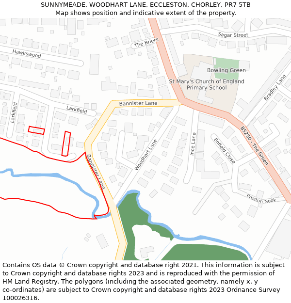 SUNNYMEADE, WOODHART LANE, ECCLESTON, CHORLEY, PR7 5TB: Location map and indicative extent of plot