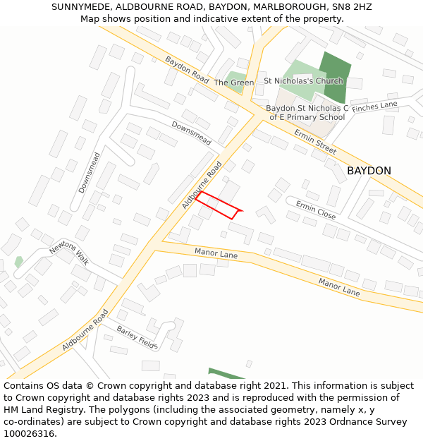 SUNNYMEDE, ALDBOURNE ROAD, BAYDON, MARLBOROUGH, SN8 2HZ: Location map and indicative extent of plot