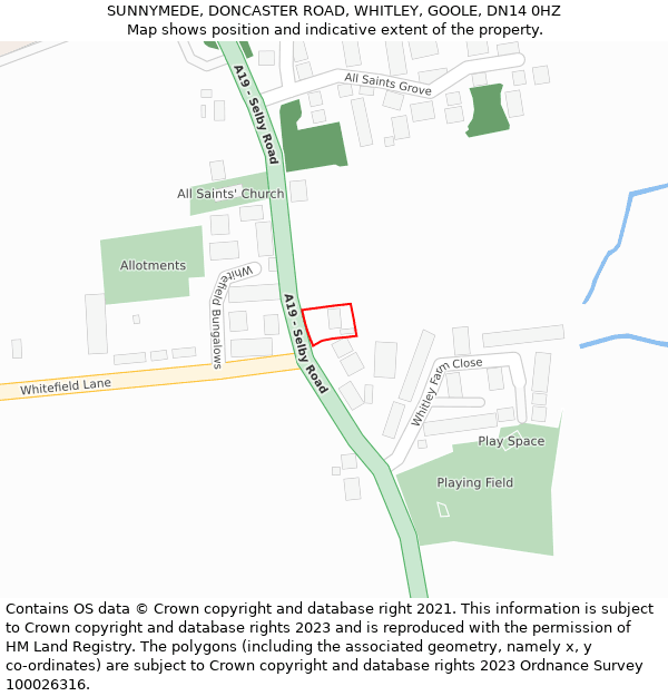 SUNNYMEDE, DONCASTER ROAD, WHITLEY, GOOLE, DN14 0HZ: Location map and indicative extent of plot