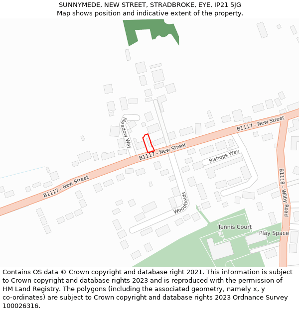 SUNNYMEDE, NEW STREET, STRADBROKE, EYE, IP21 5JG: Location map and indicative extent of plot