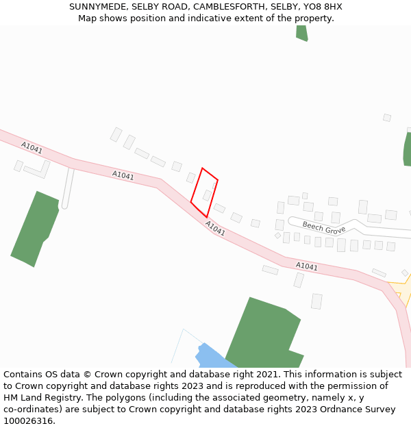 SUNNYMEDE, SELBY ROAD, CAMBLESFORTH, SELBY, YO8 8HX: Location map and indicative extent of plot