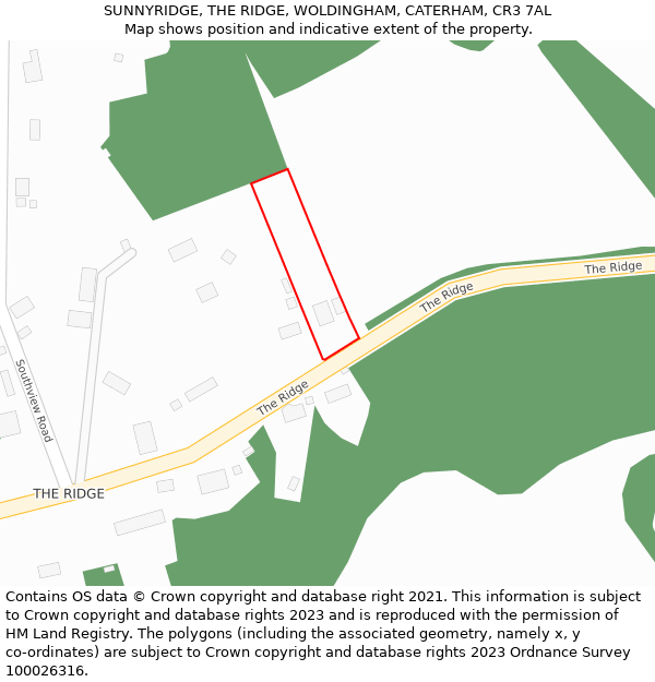 SUNNYRIDGE, THE RIDGE, WOLDINGHAM, CATERHAM, CR3 7AL: Location map and indicative extent of plot