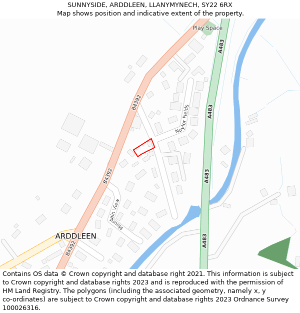 SUNNYSIDE, ARDDLEEN, LLANYMYNECH, SY22 6RX: Location map and indicative extent of plot