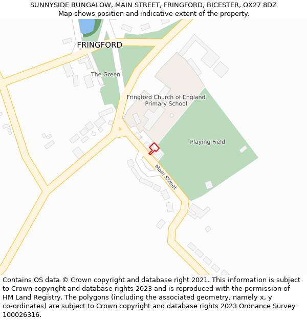 SUNNYSIDE BUNGALOW, MAIN STREET, FRINGFORD, BICESTER, OX27 8DZ: Location map and indicative extent of plot