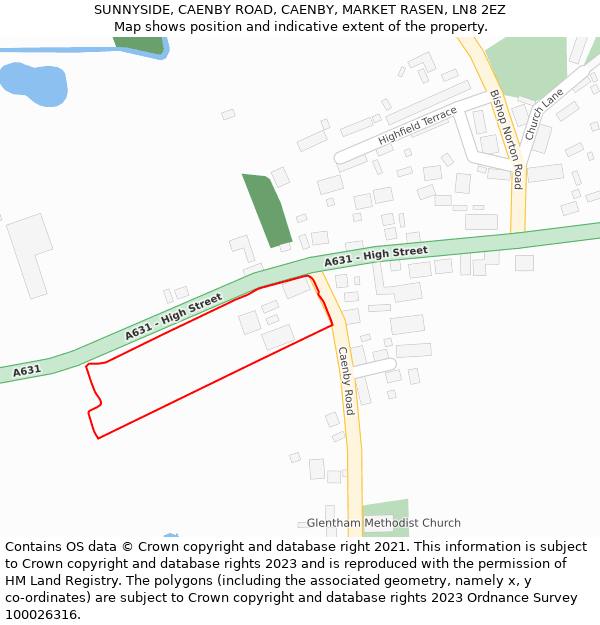 SUNNYSIDE, CAENBY ROAD, CAENBY, MARKET RASEN, LN8 2EZ: Location map and indicative extent of plot