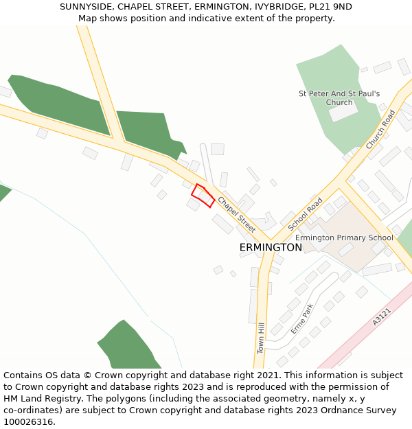 SUNNYSIDE, CHAPEL STREET, ERMINGTON, IVYBRIDGE, PL21 9ND: Location map and indicative extent of plot