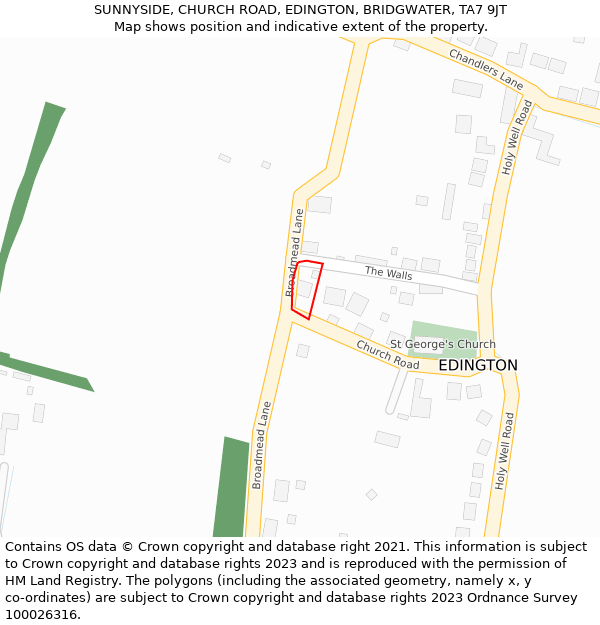 SUNNYSIDE, CHURCH ROAD, EDINGTON, BRIDGWATER, TA7 9JT: Location map and indicative extent of plot