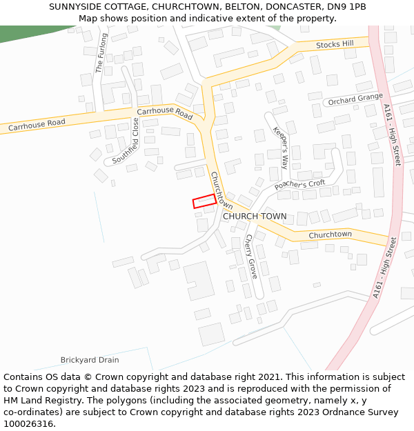 SUNNYSIDE COTTAGE, CHURCHTOWN, BELTON, DONCASTER, DN9 1PB: Location map and indicative extent of plot